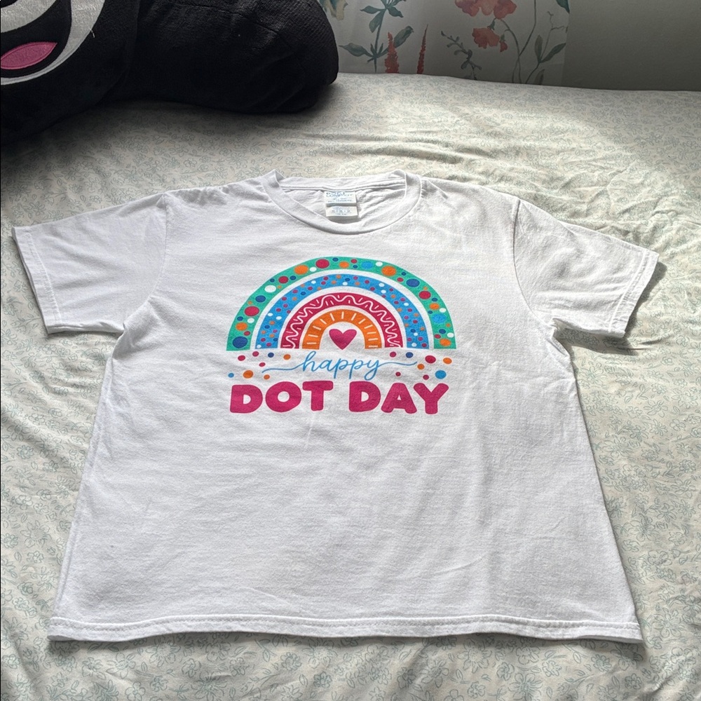 Port and Company Kids 'Happy Dot Day' T-Shirt - White with Rainbow